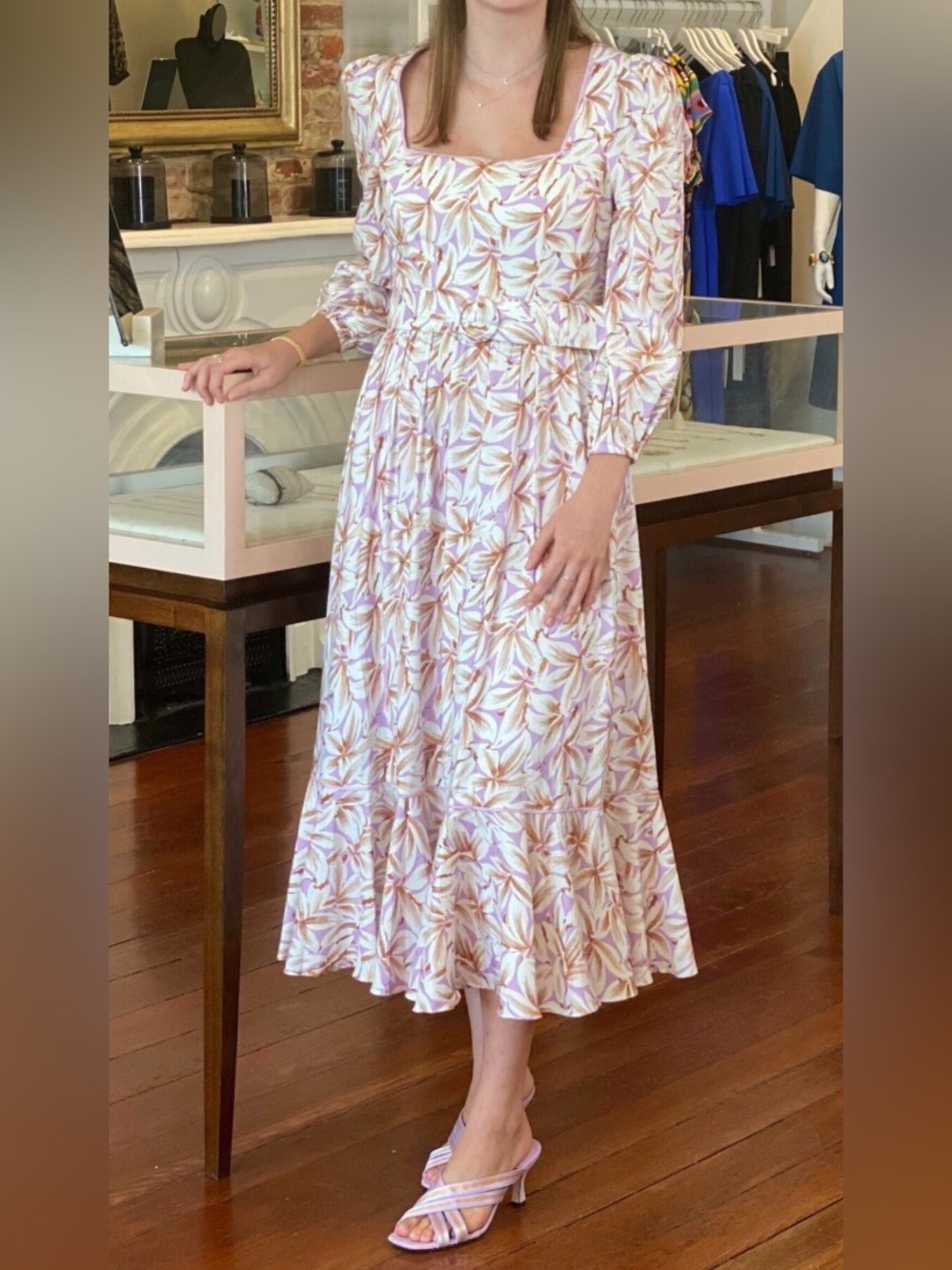 Jonathan Simkhai Cream Maxi Dress with Lilac & Brown Floral Print